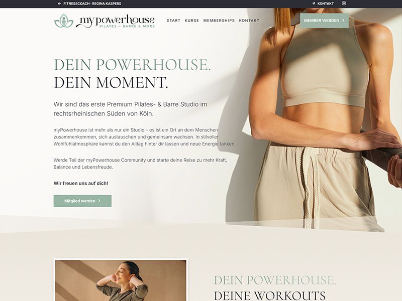 Startseite von myPowerhouse mit Hero-Bild und Studio-Vorstellung
